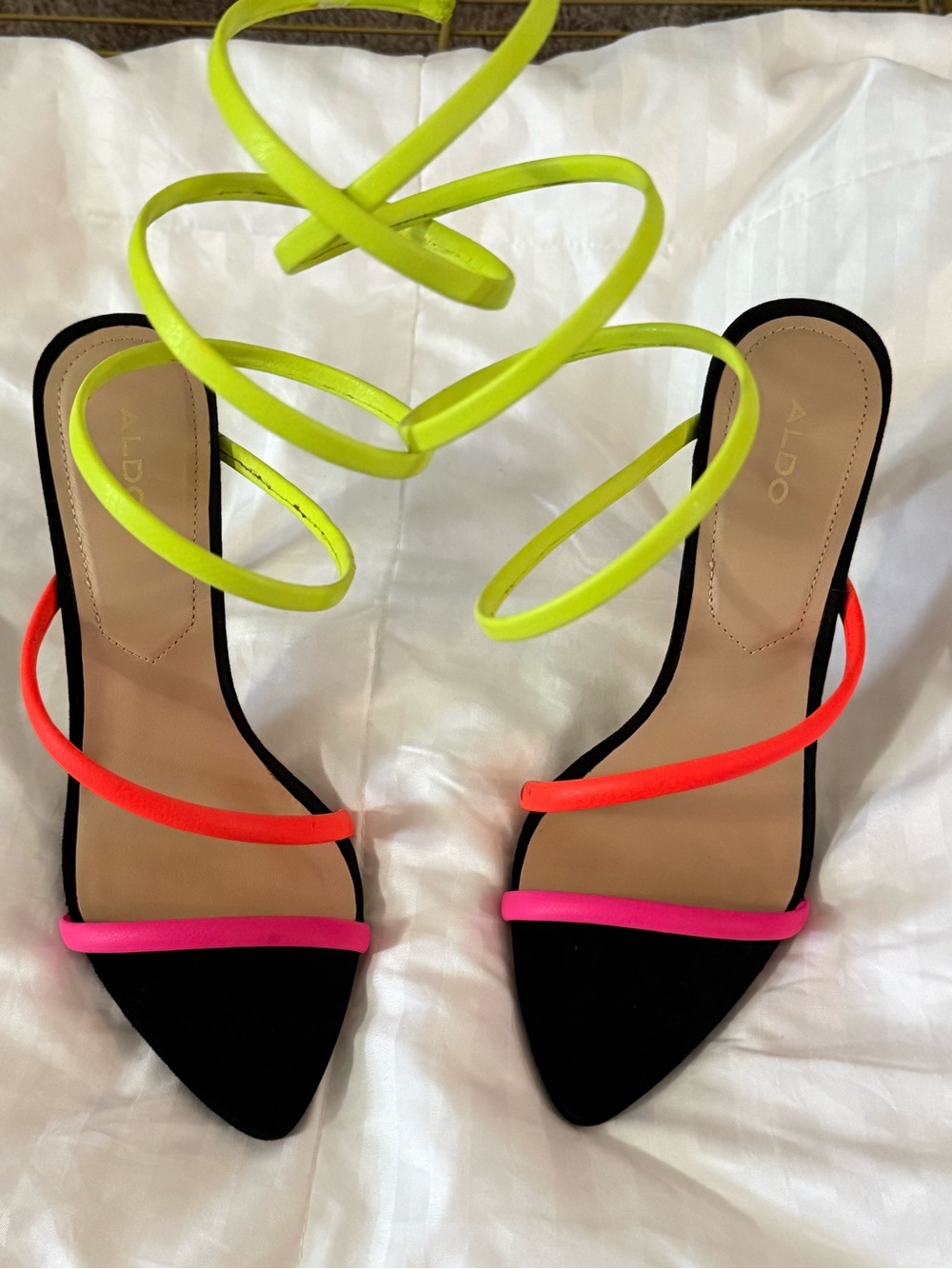 ALDO Neon Lime, Orange & Pink Strappy Heeled Sandals US 7
